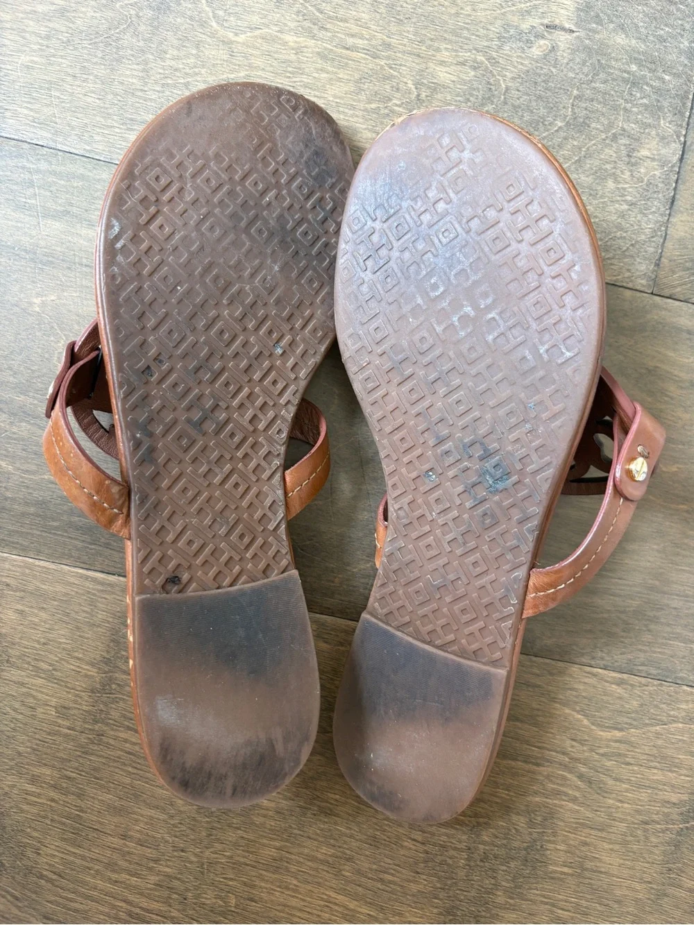 Tory Burch Brown Leather Logo Thong Sandals